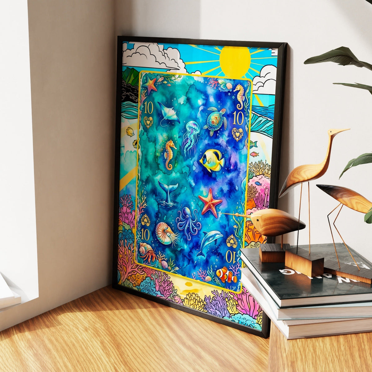 Sea Creature Ten of Hearts Card - Thedopeart