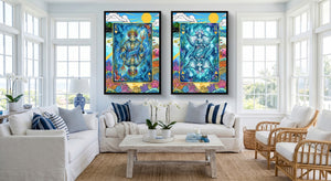 Sea Life Playing Card Art - King & Queen 2 Piece Set black-framed canvas in a room