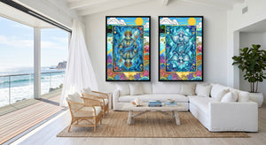 Sea Life Playing Card Art - King & Queen 2 Piece Set black-framed canvas in a room