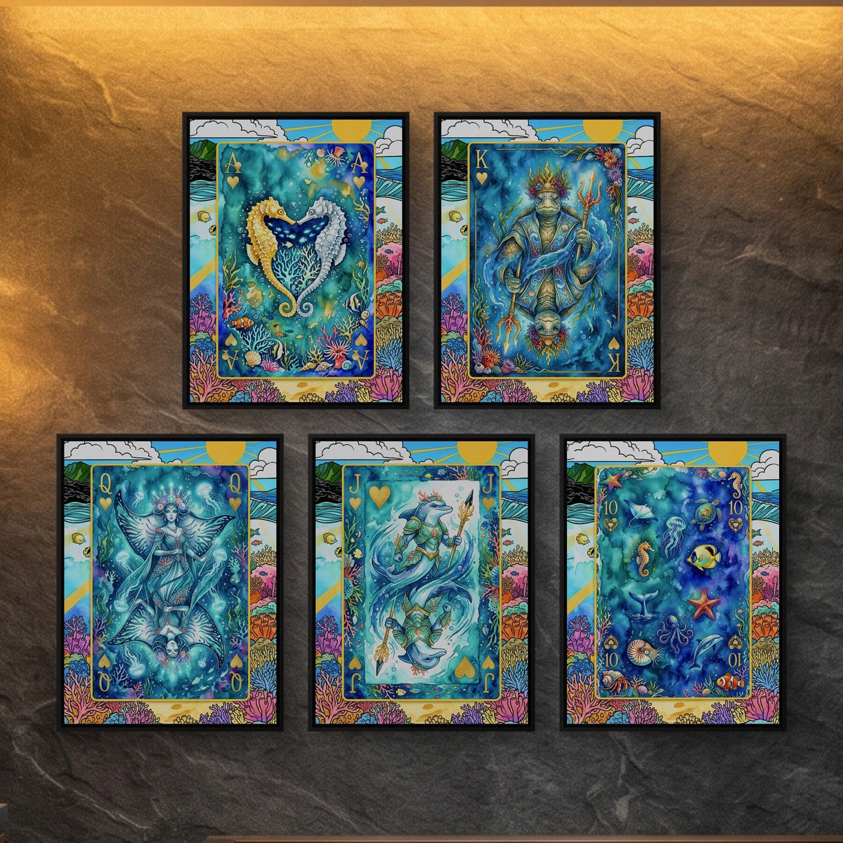 Sea Life Playing Card Wall Art - 5 Piece Poker Set - Thedopeart