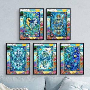Sea Life Playing Card Wall Art - 5 Piece Poker Set - Thedopeart