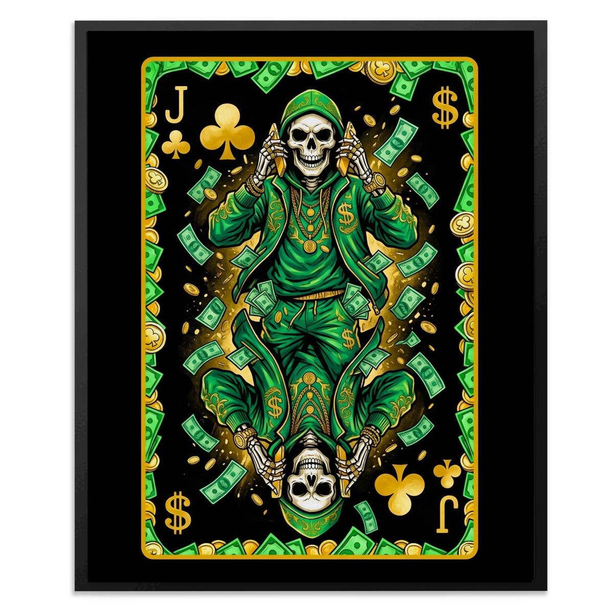 Skeleton Money Jack of Clubs Card - Thedopeart
