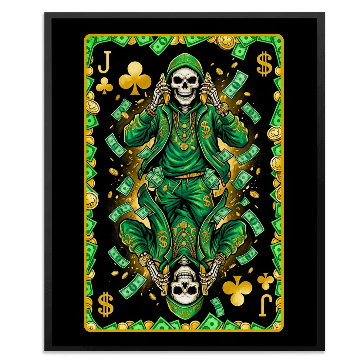 Skeleton Money Jack of Clubs Card
