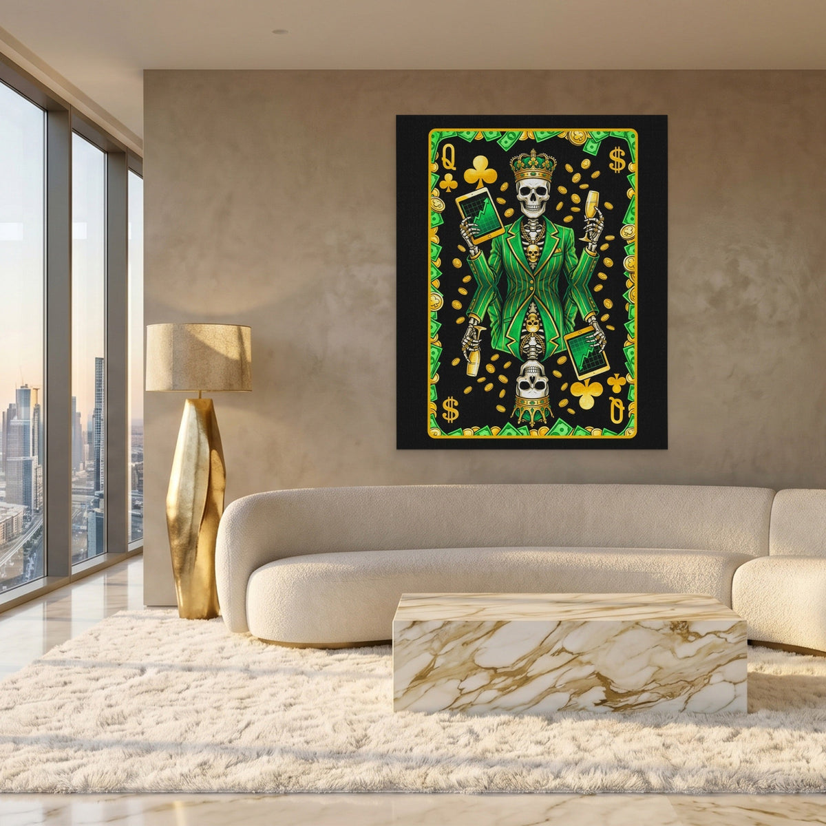 Skeleton Money Queen of Clubs Card - Thedopeart