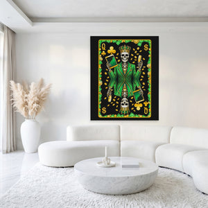 Skeleton Money Queen of Clubs Card - Thedopeart
