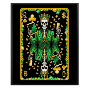 Skeleton Money Queen of Clubs Card