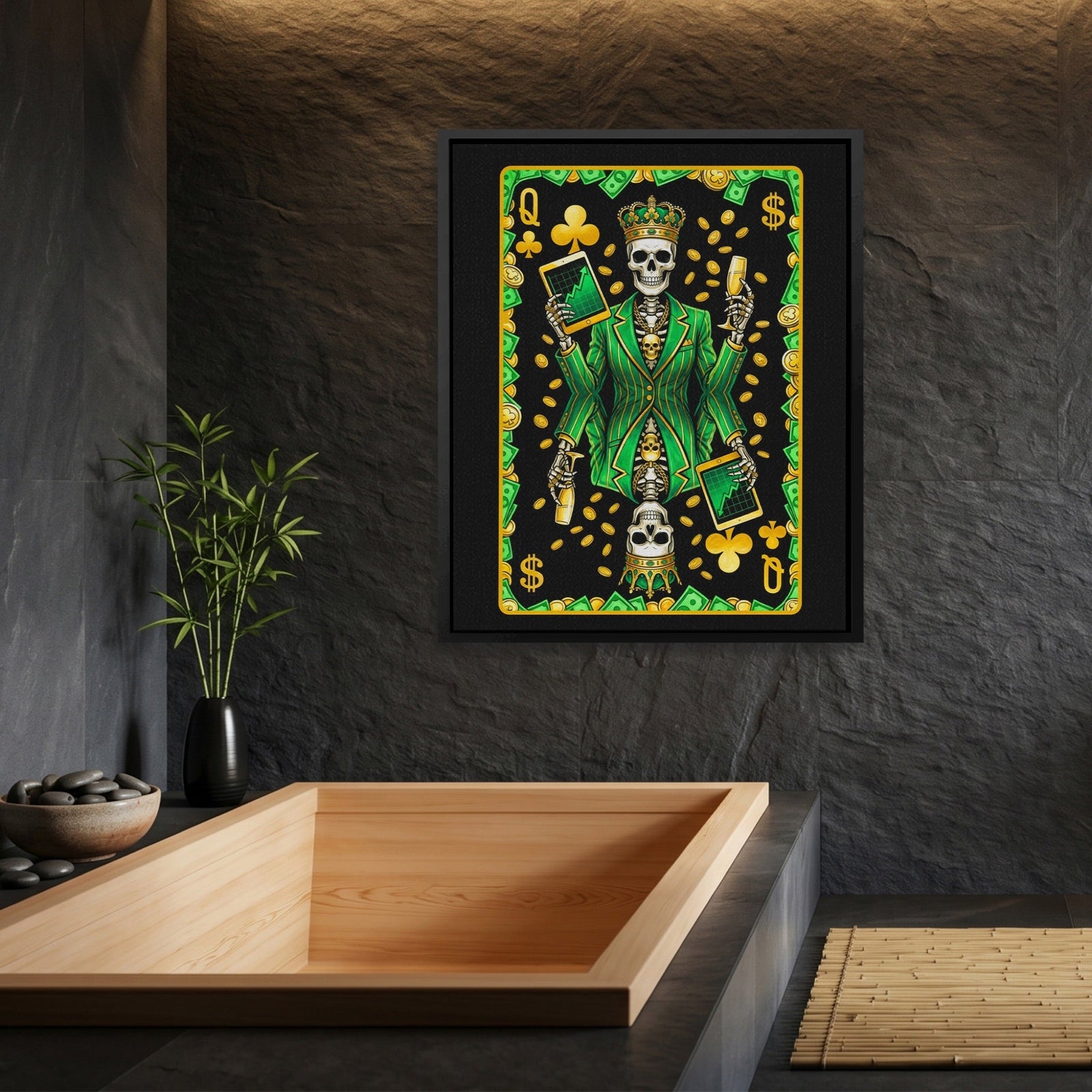 Skeleton Money Queen of Clubs Card
