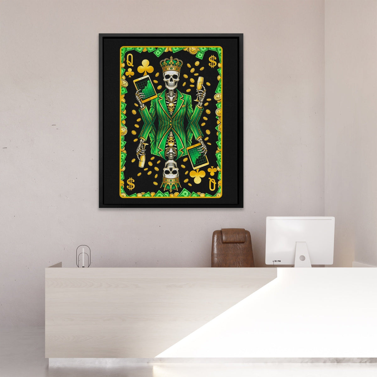 Skeleton Money Queen of Clubs Card
