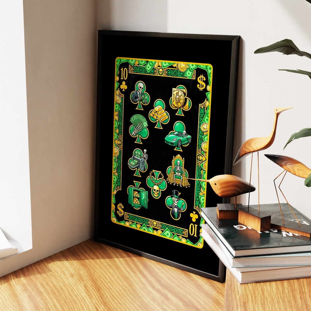 Skeleton Money Ten of Clubs Card - Thedopeart
