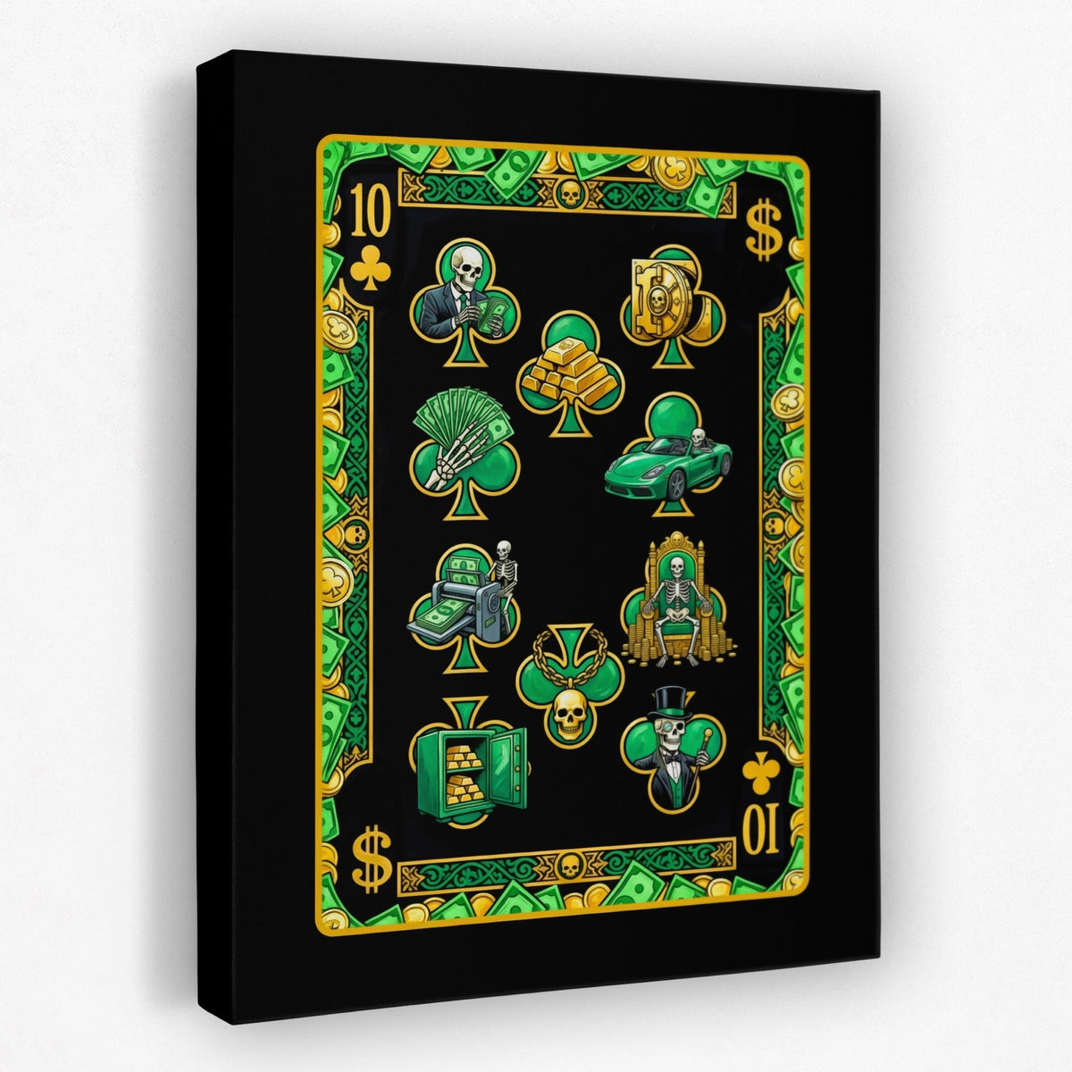 Skeleton Money Ten of Clubs Card - Thedopeart