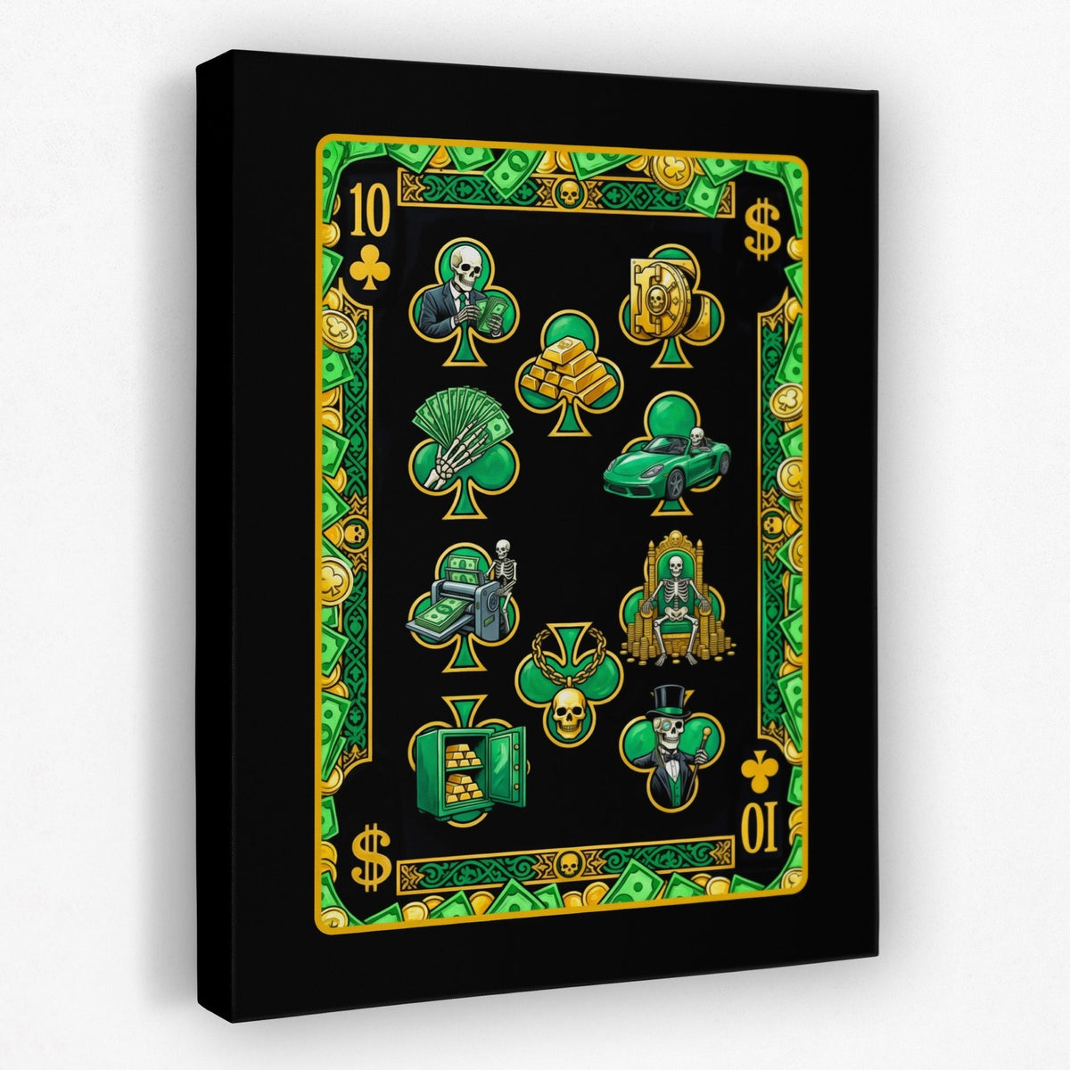 Skeleton Money Ten of Clubs Card