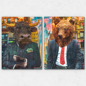 Bull and Bear Stock Trader Set - Thedopeart Canvas