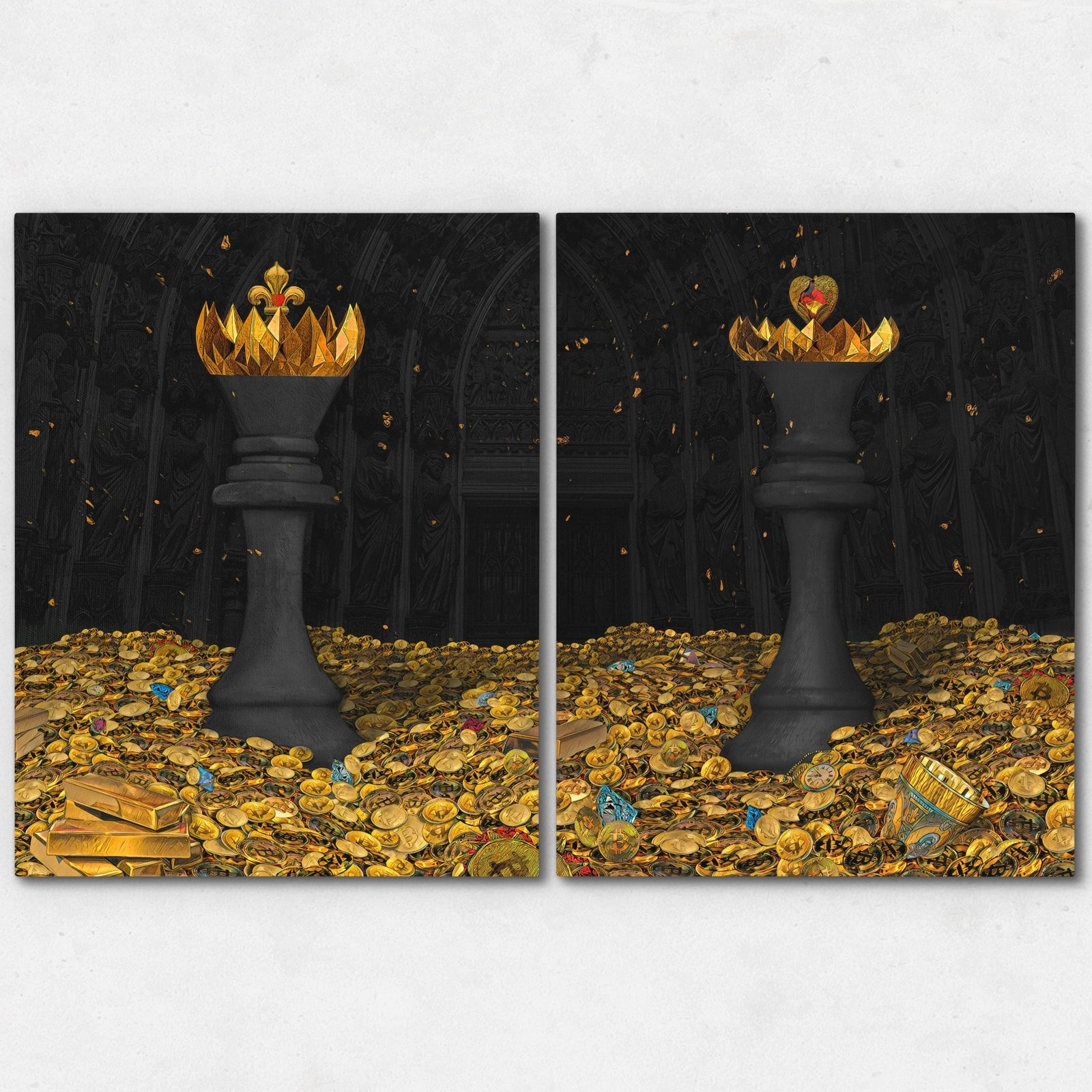 Bitcoin Chess King and Queen Black - Thedopeart Canvas