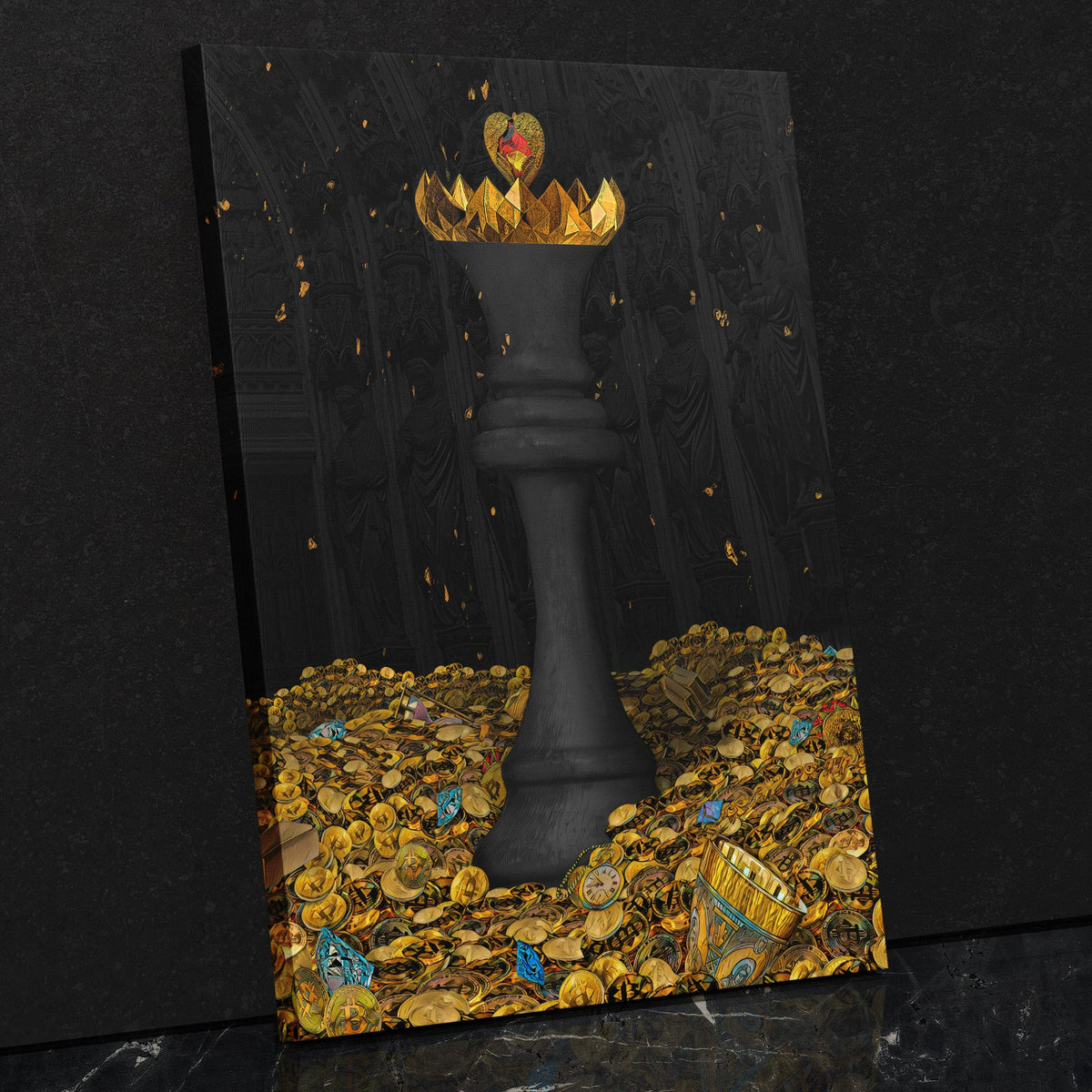 Bitcoin Chess King and Queen Black - Thedopeart Canvas
