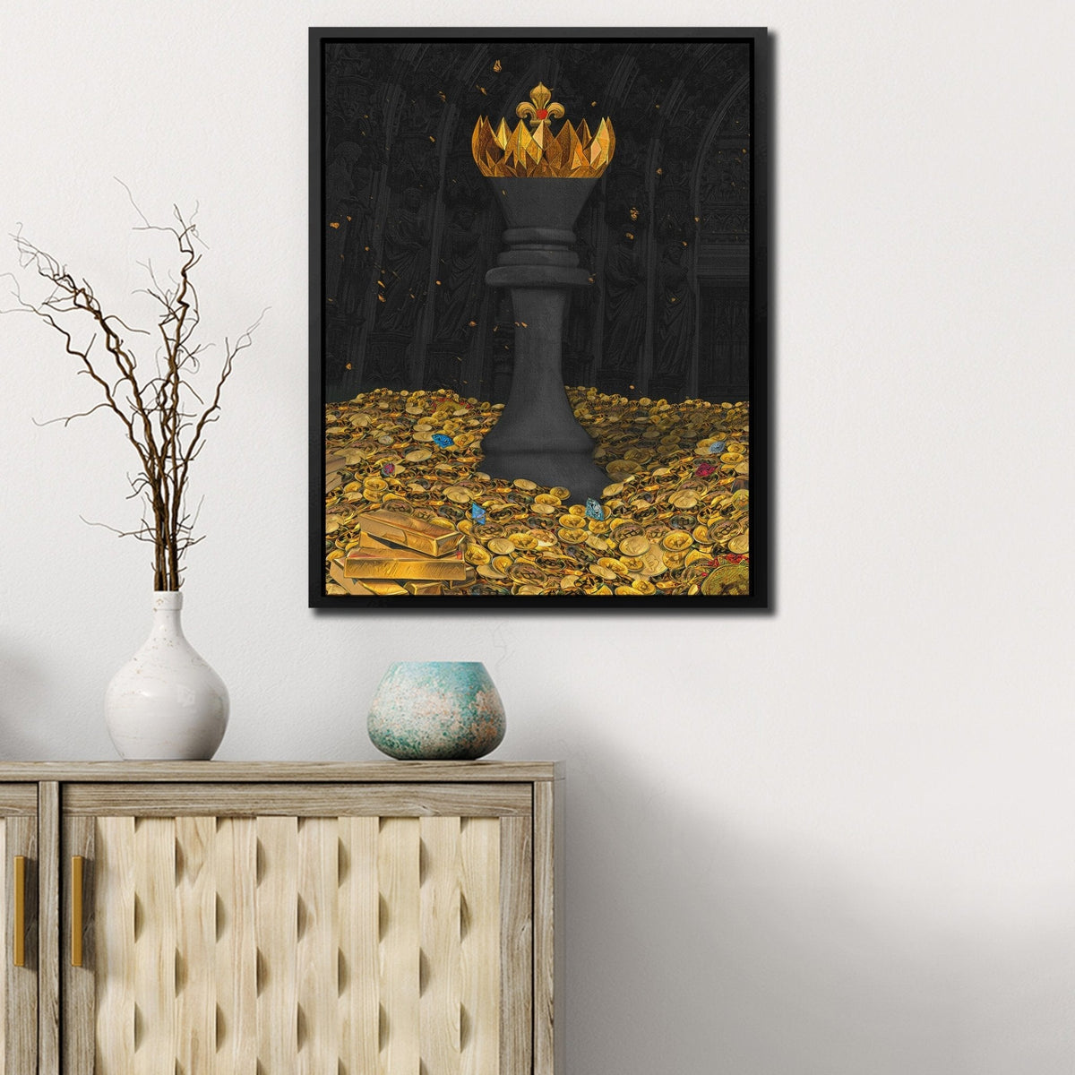 Black Bitcoin Chess King - Thedopeart Canvas