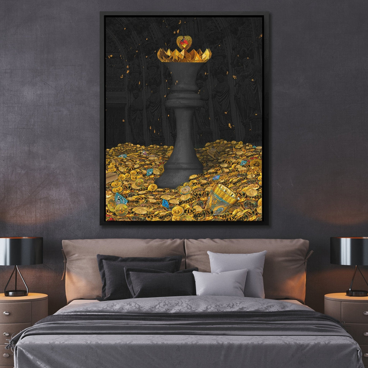 Black Bitcoin Chess Queen - Thedopeart Canvas