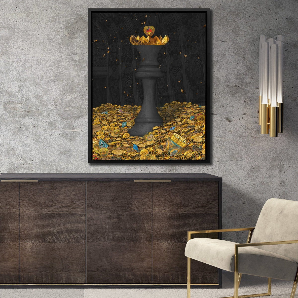 Black Bitcoin Chess Queen - Thedopeart Canvas
