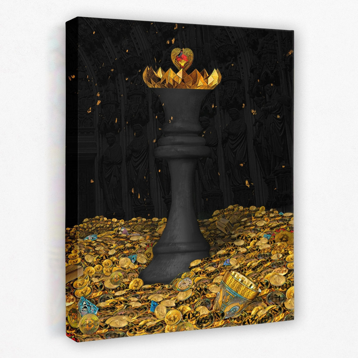 Black Bitcoin Chess Queen - Thedopeart Canvas