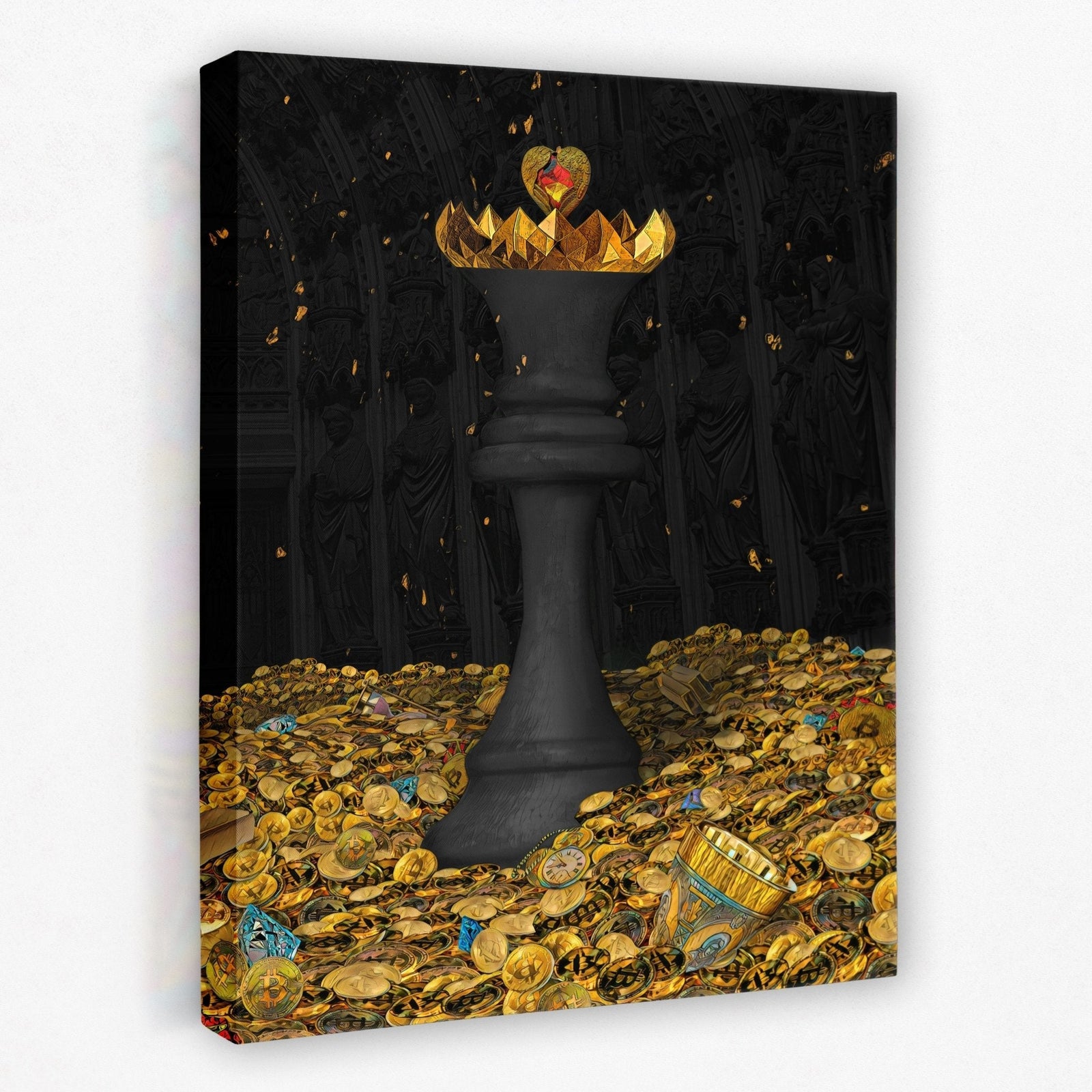 Black Bitcoin Chess Queen - Thedopeart Canvas