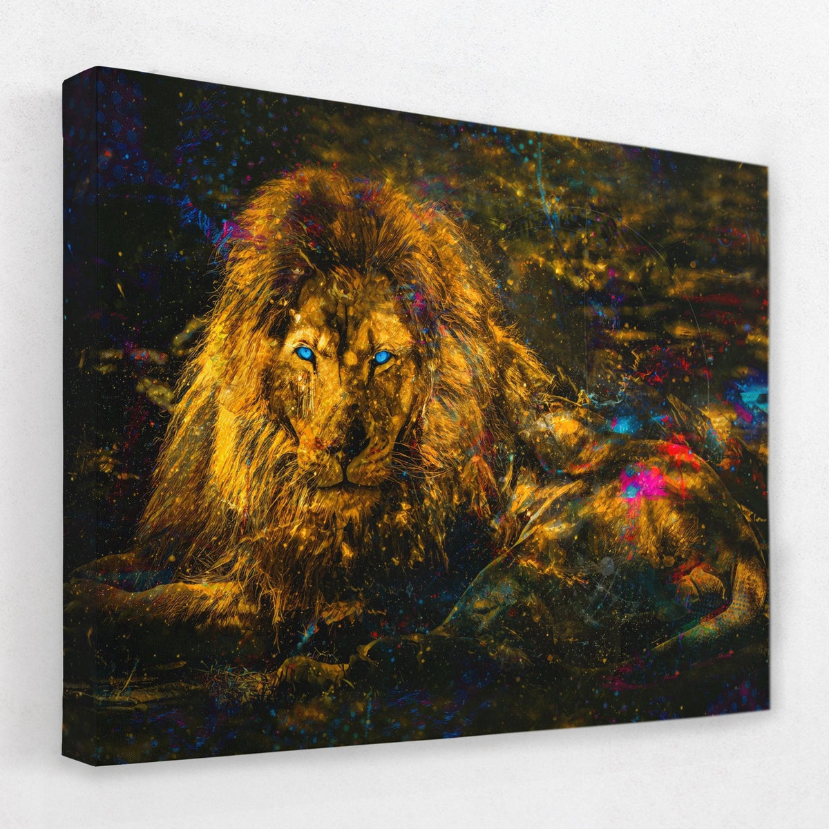 Blue Eyed Golden Lion Painting | Lion Print on Canvas - Thedopeart