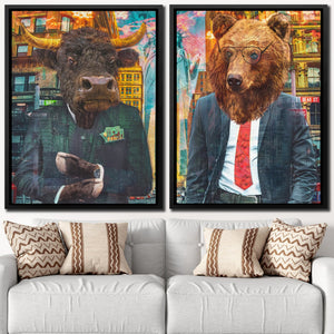 Bull and Bear Stock Trader Set - Thedopeart Canvas