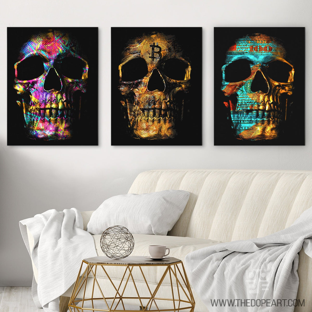 Money $kulls 3 Piece Set - Thedopeart Canvas