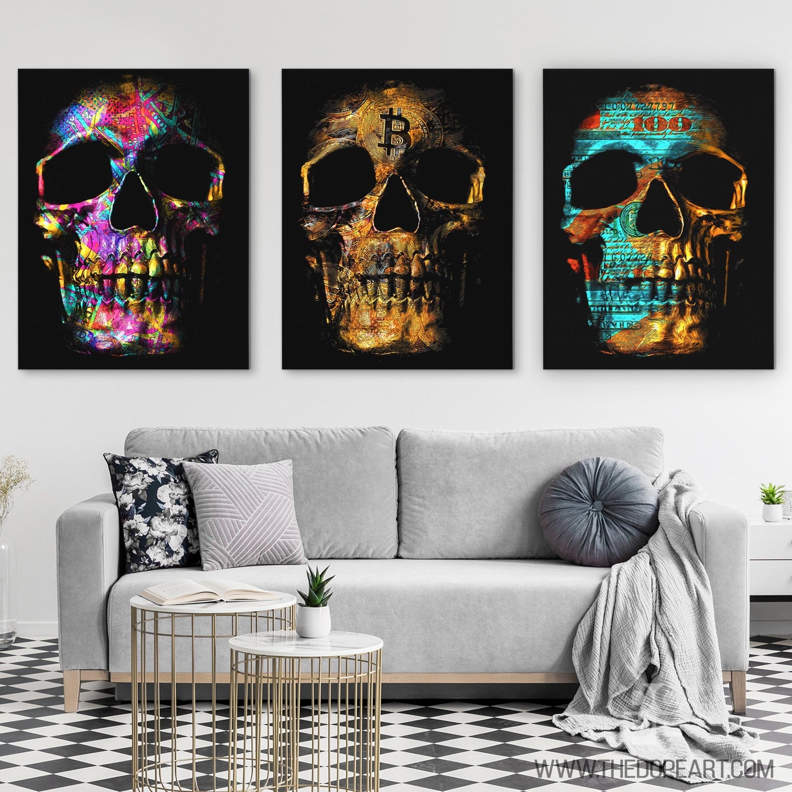 Money $kulls 3 Piece Set - Thedopeart Canvas