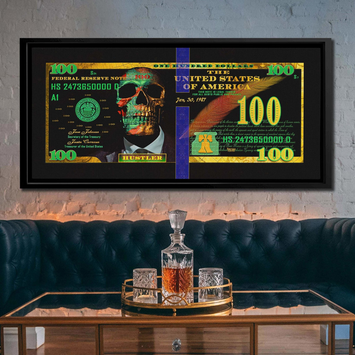 Money Skull - 100 Dollar Bill - Thedopeart Canvas