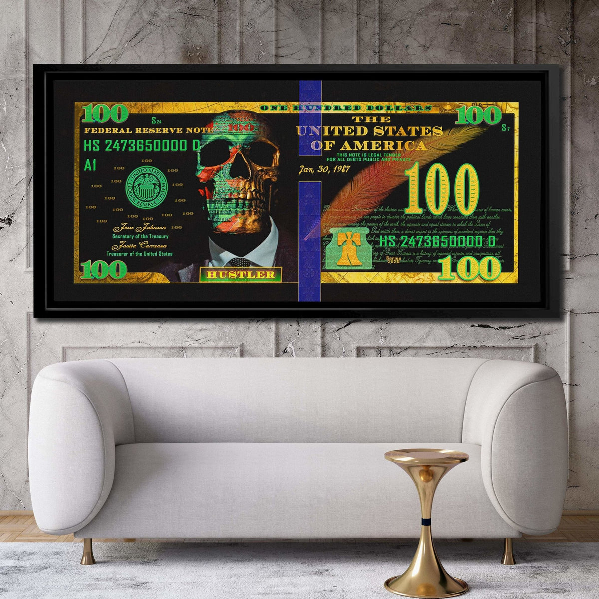 Money Skull - 100 Dollar Bill - Thedopeart Canvas