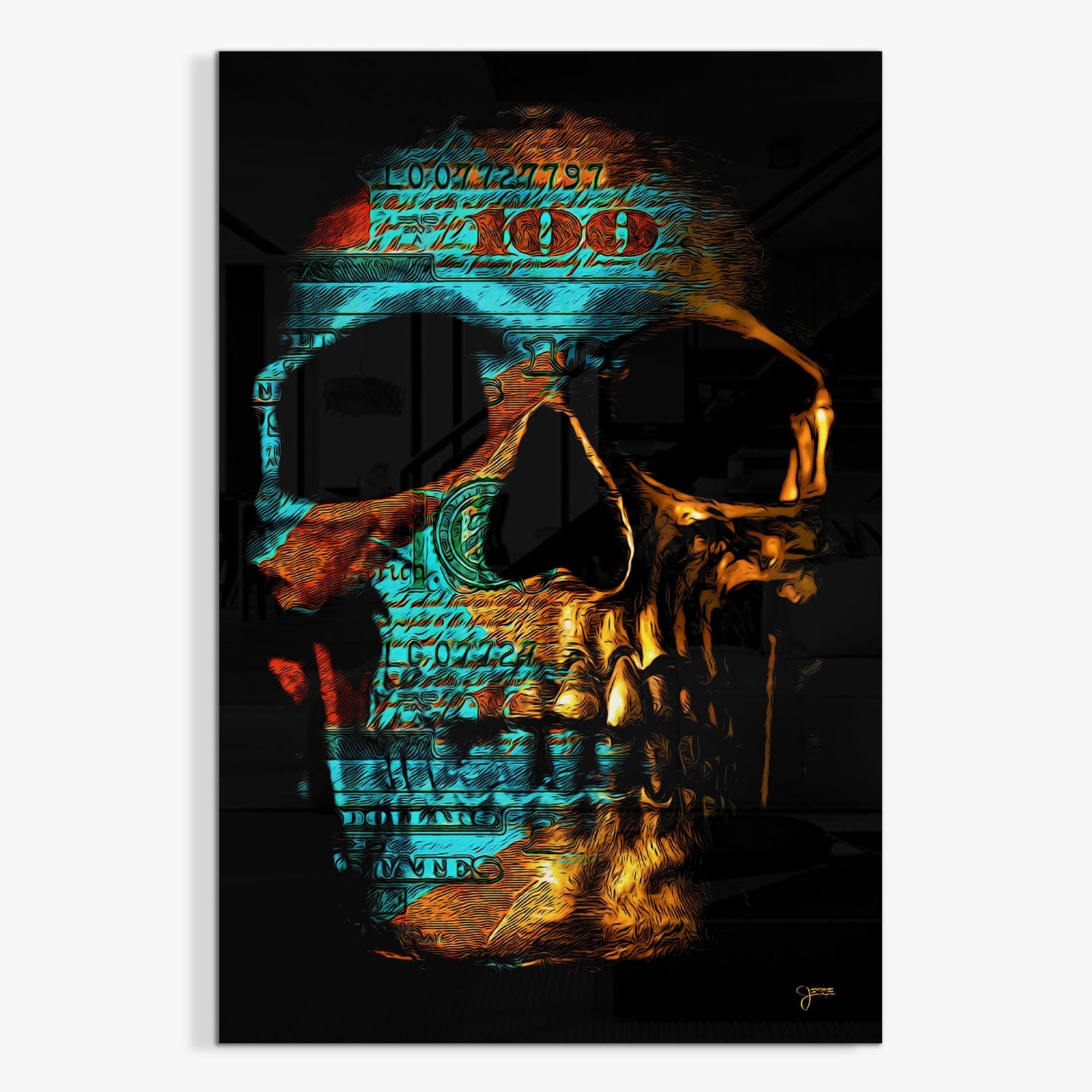 Teal $kull Acrylic Print - Thedopeart