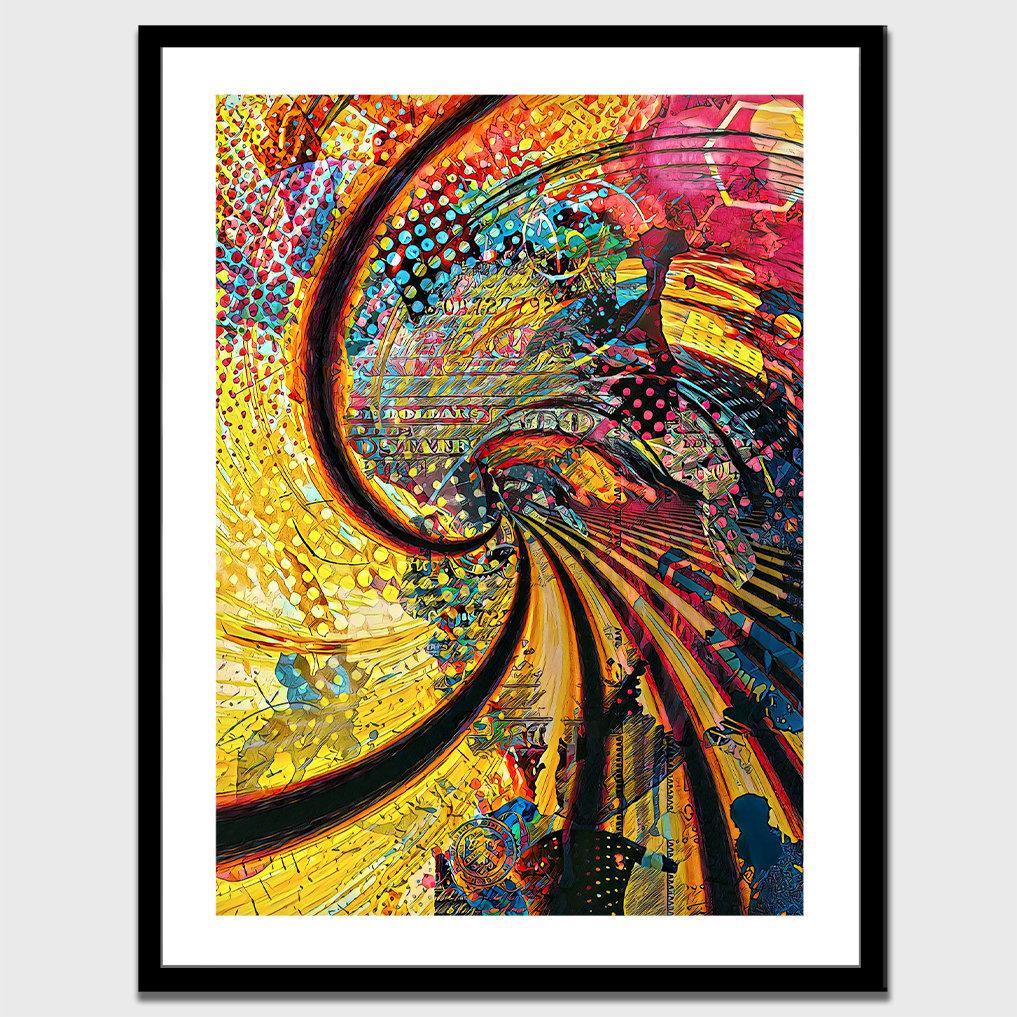 Fibonacci Spiral Art Print - Spiraling Yellow Abstract Poster Art