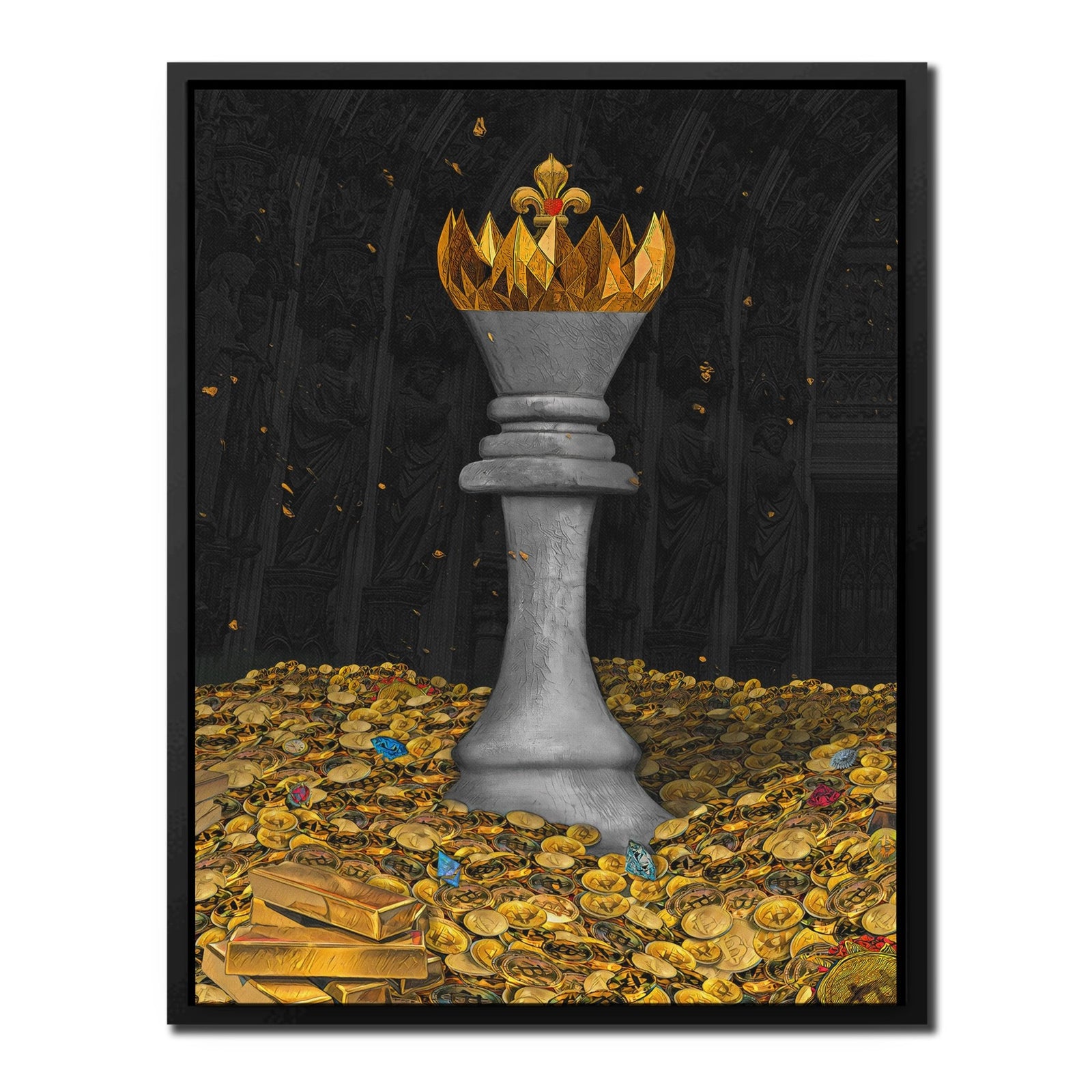 White Bitcoin Chess King - Thedopeart Canvas