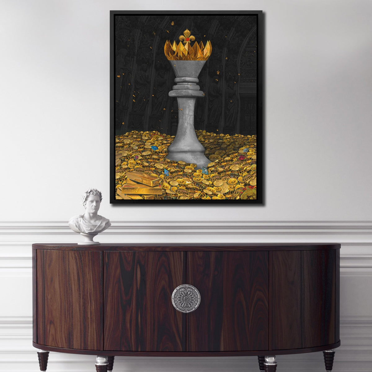 White Bitcoin Chess King - Thedopeart Canvas