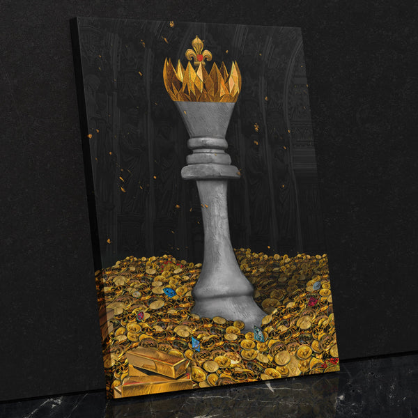 White Bitcoin Chess King - Thedopeart Canvas