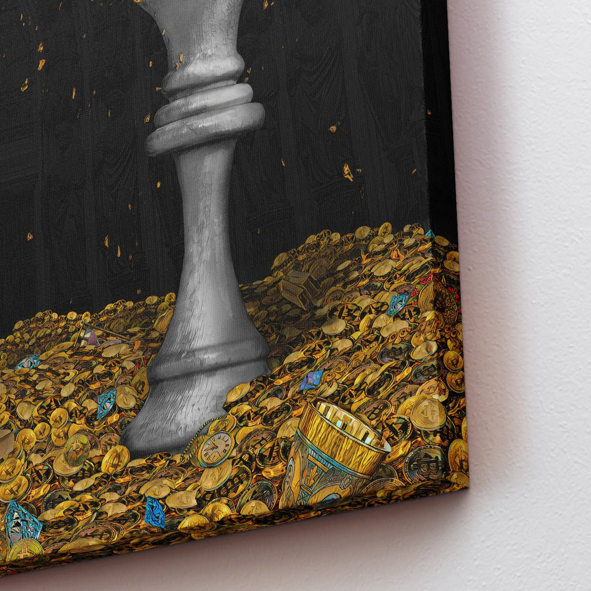 White Bitcoin Chess Queen - Thedopeart Canvas