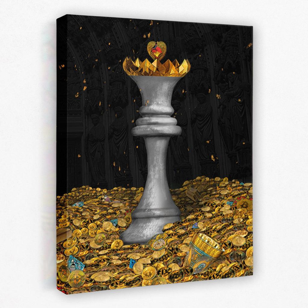 White Bitcoin Chess Queen Canvas Wall Decor - Thedopeart