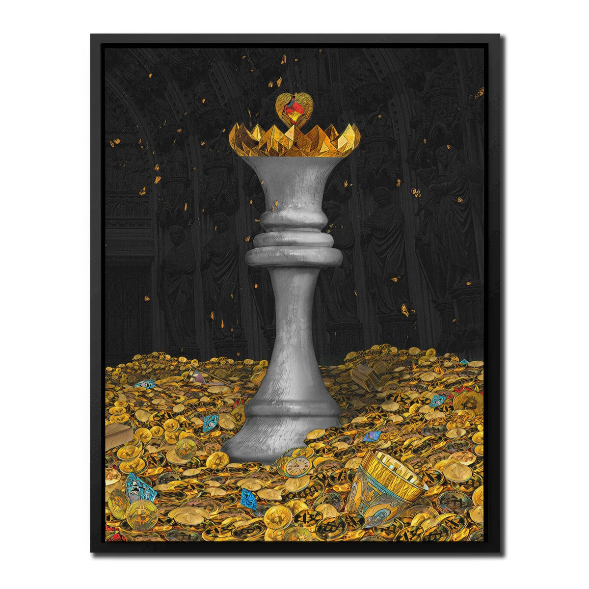 White Bitcoin Chess Queen - Thedopeart Canvas