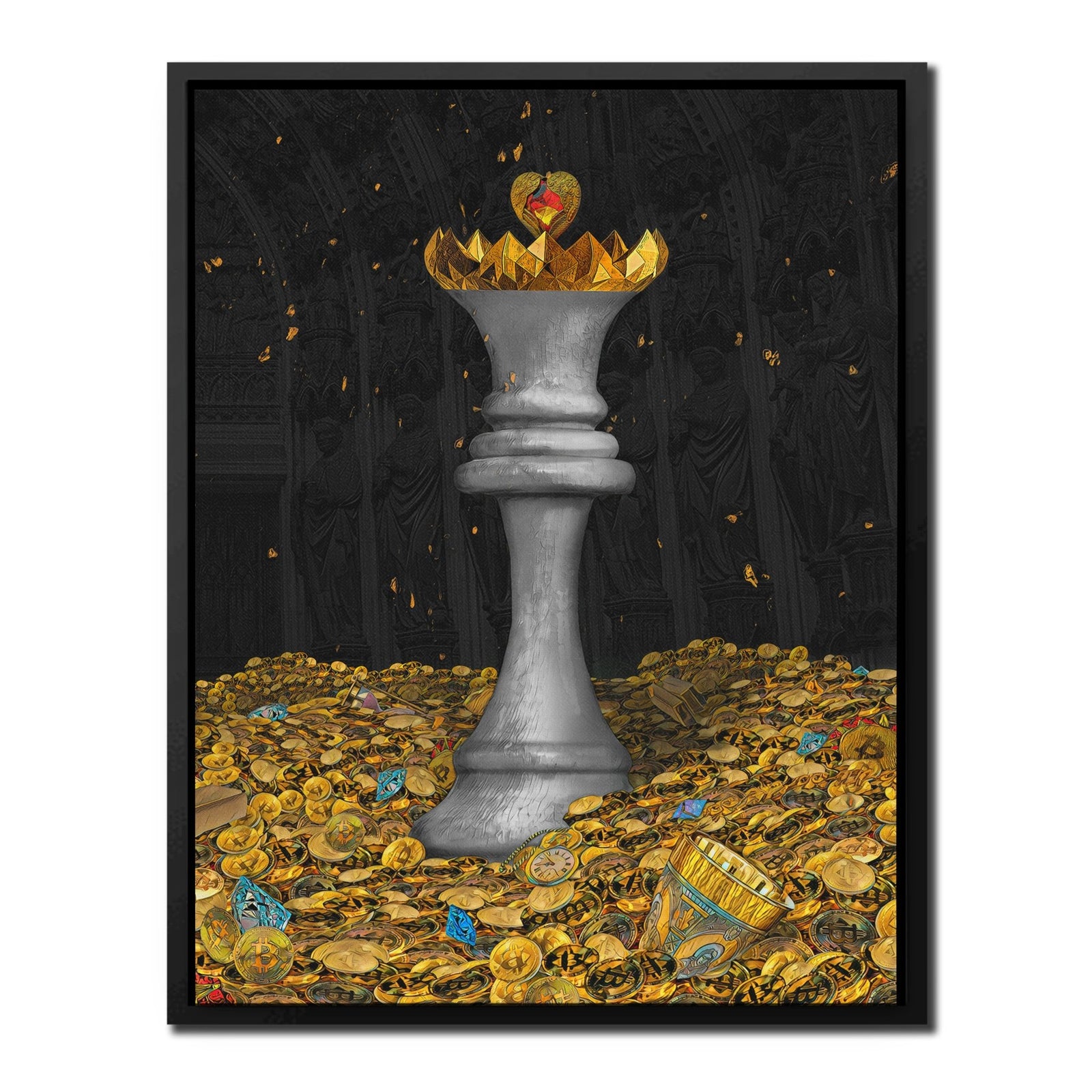 White Bitcoin Chess Queen - Thedopeart Canvas